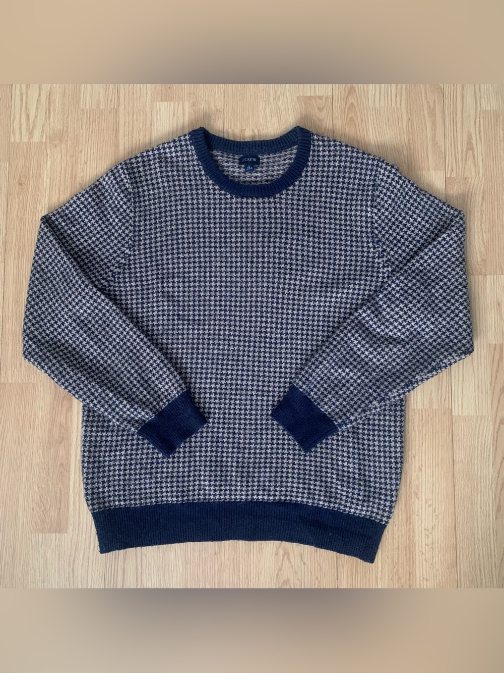Vintage J.Crew Wool Blend Houndstooth Sweater Knit Men’s L Fisherman Preppy Y2k